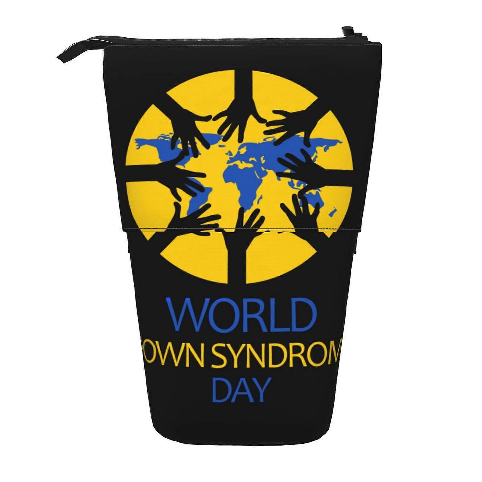 اليوم العالمي لمتلازمة داون مقلمة الوقوف حقيبة قلم رصاص تلسكوبي مقلمة مع سحاب حقيبة مكياج محمولة 4