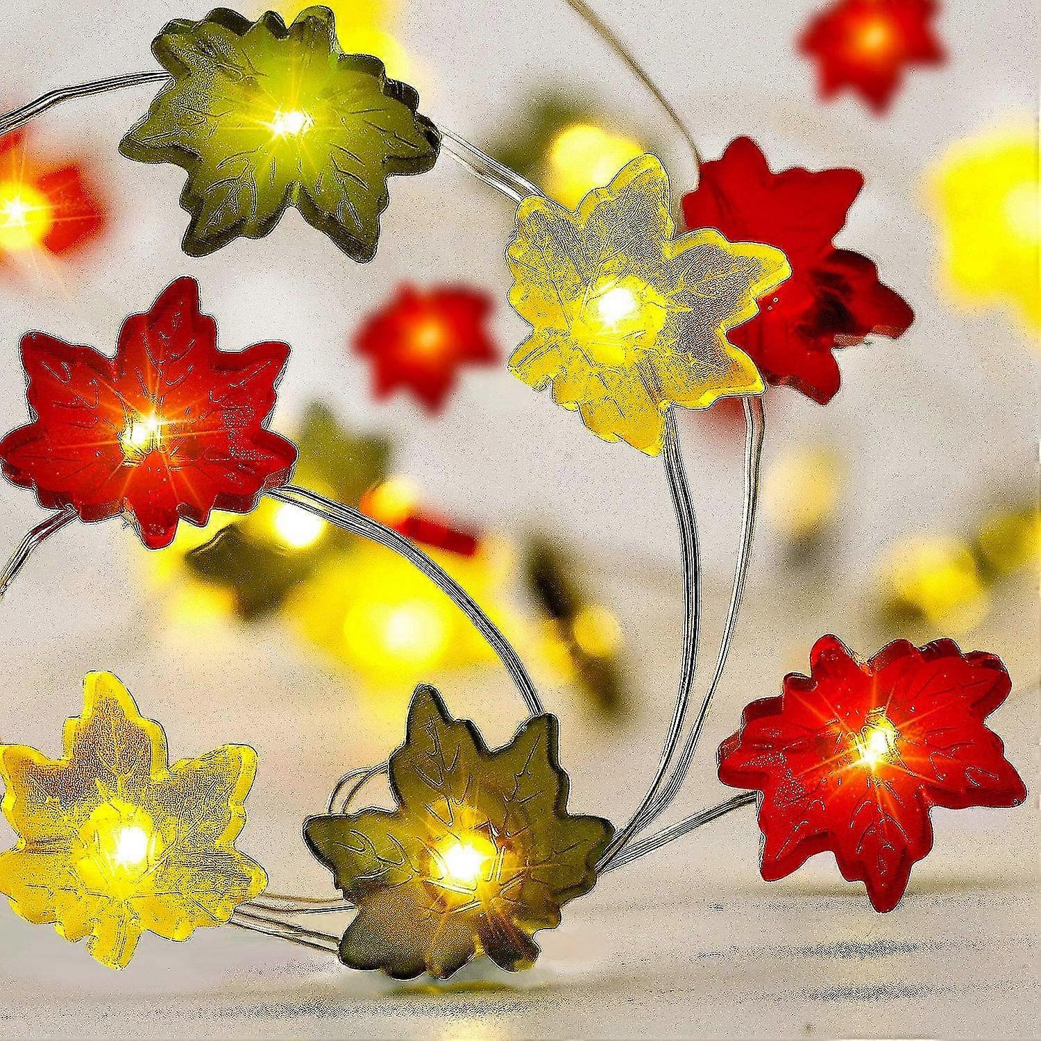 10ft 30 Colorful Led Maple Leaf String Lights Battery Powered With 8 Flicker Modes, Remote Control