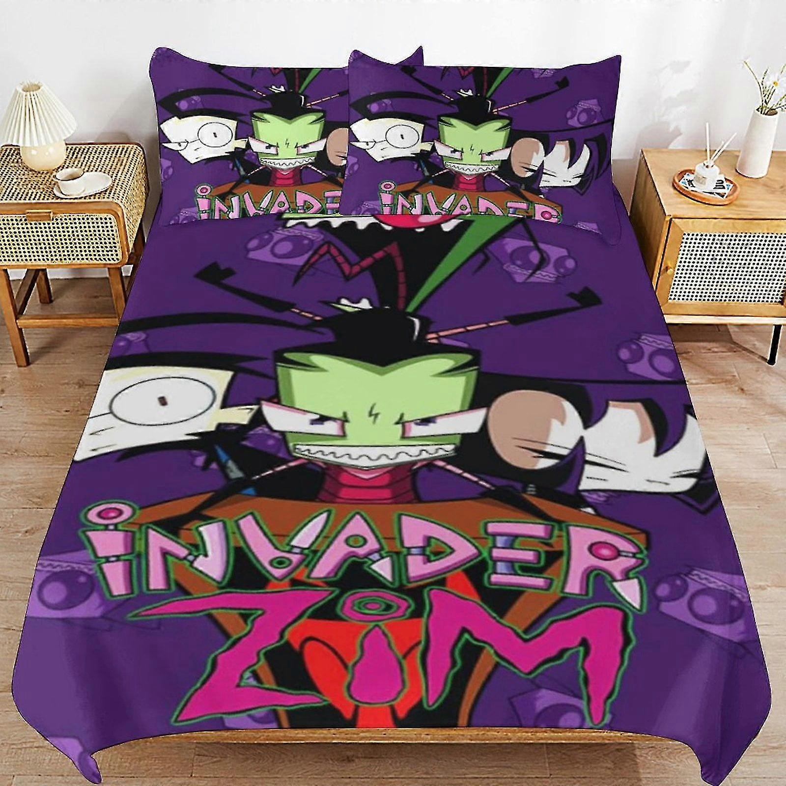 b1928 Lençóis Invader Zim Edredão Capa de Edredão Conjunto de Cama de 3 Peças 1 Capa de Colcha e 2 Fronhas Lençóis gb1928
