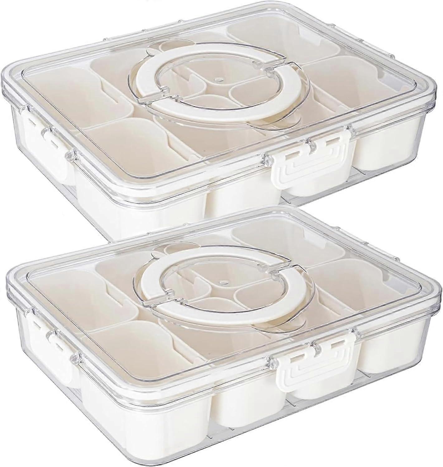 Divided Snack Serving Tray with Lid and Handle travel Snackle Box Charcuterie Container Portable Storage Organizer for Candy, Fruits, Nuts, Snacks 2 P