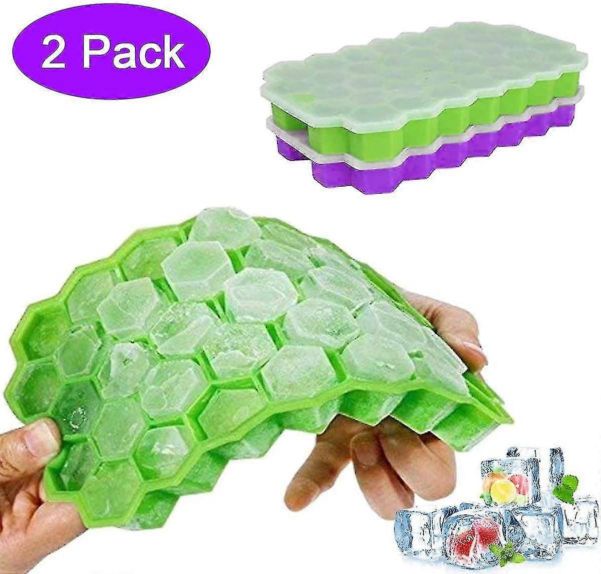 Ice Cube Trays With Removable Lid, 2 X 37 Cubes Silicone Ice Cube Molds, Fda Approved Flexible And Easily Release Ice Cubes - Food