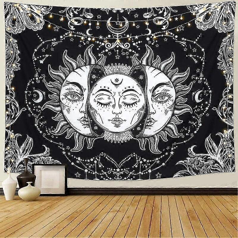 Sun And Moon Tarot Tapestry Psychedelic Black Celestial Tapestry