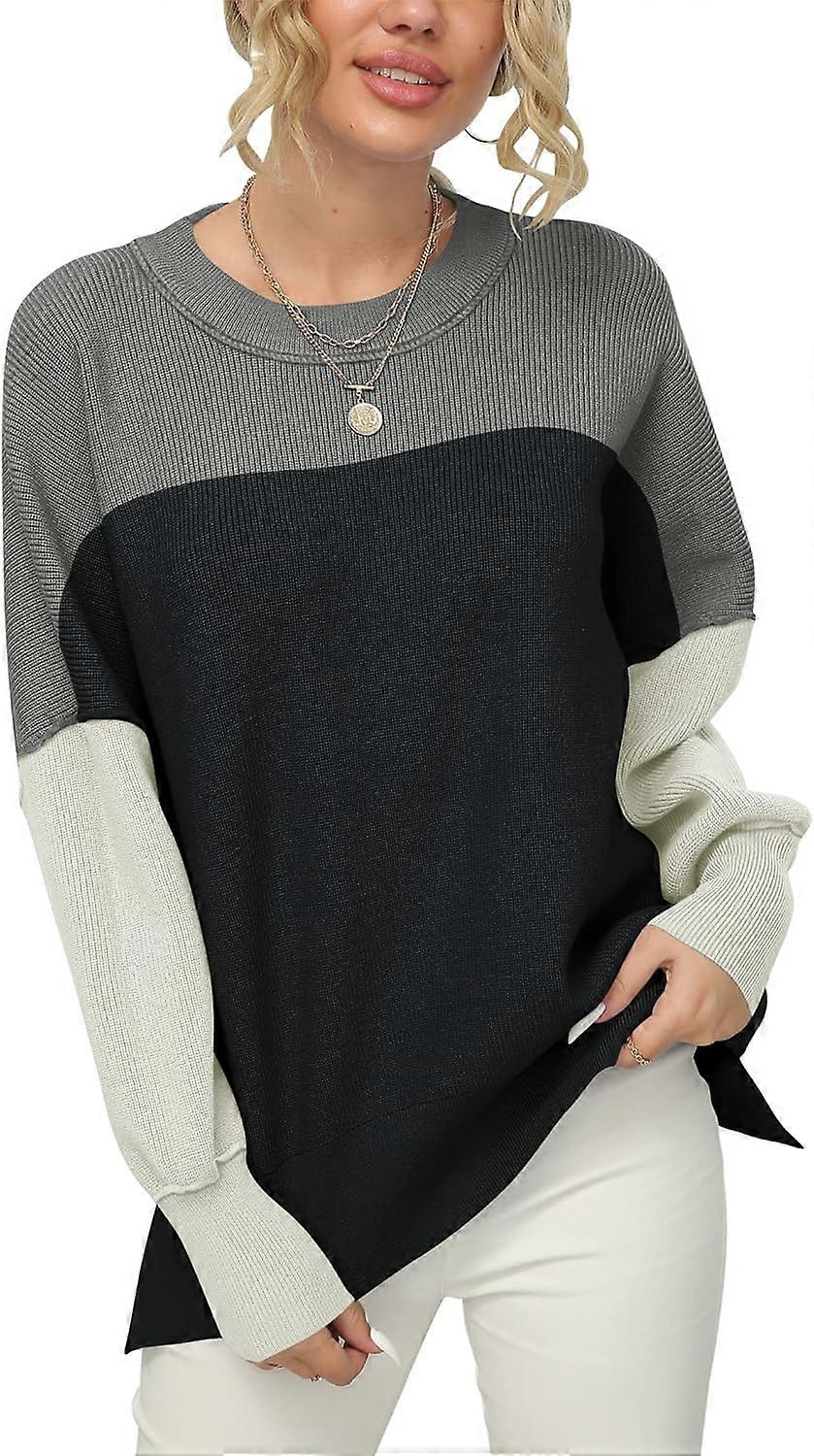 Women's Crewneck Batwing Sleeve Oversized Ribbed Knit Pullover Sweater Top