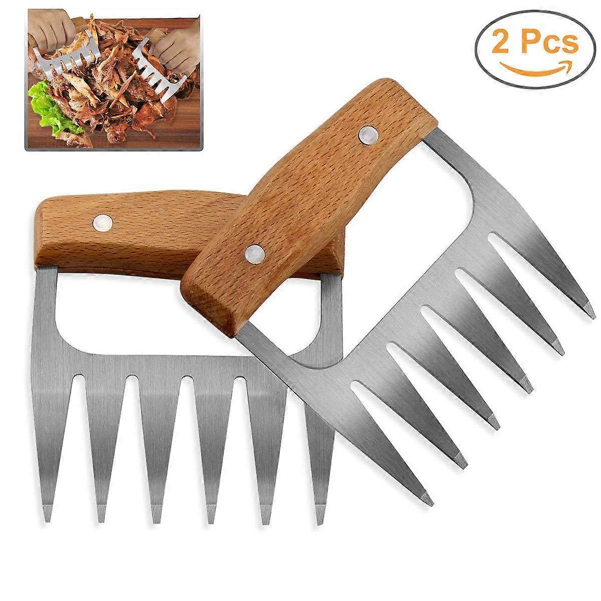 Metal Meat Claws, Stainless Steel Meat Forks With Wooden Handle, Best Meat Claws For Shredding, Pulling, Handing, Lifting & Servi