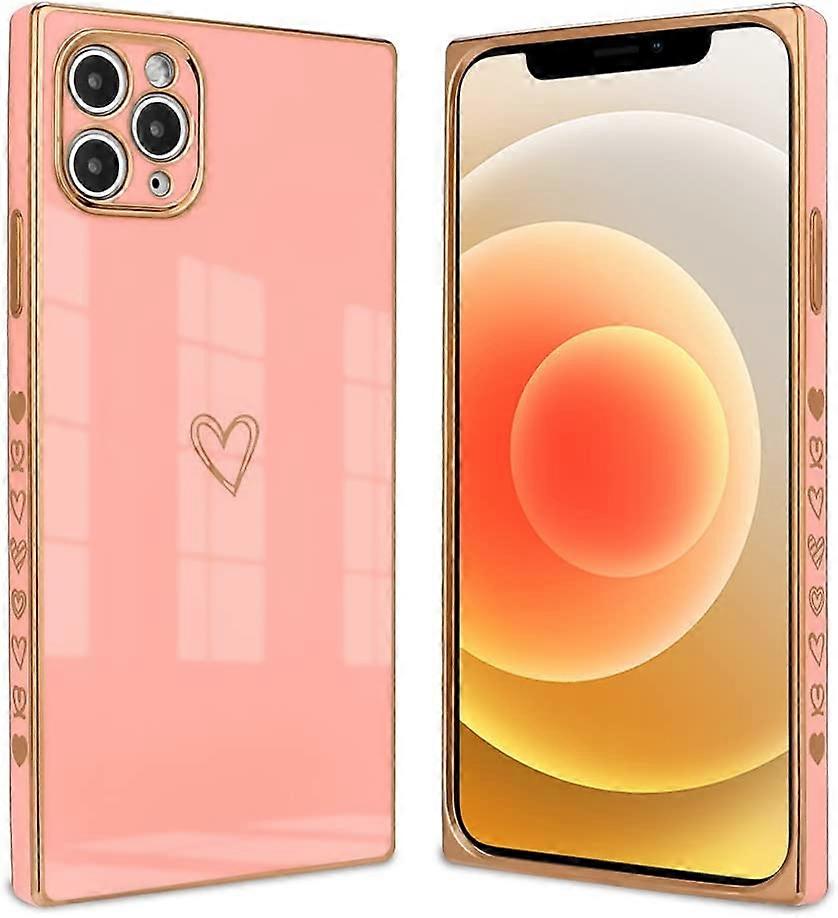 Compatible with iPhone 11 Pro Max Case,Cute Square Love Heart Pattern Design Electroplate Edge Bumper Shockproof Full Camera Lens Protective Cases for