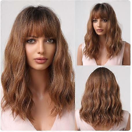 Synthetic Wig With Bangs Short Bob Pink Wigs Curly Wavy Shoulder Long Daily Colorful Wig