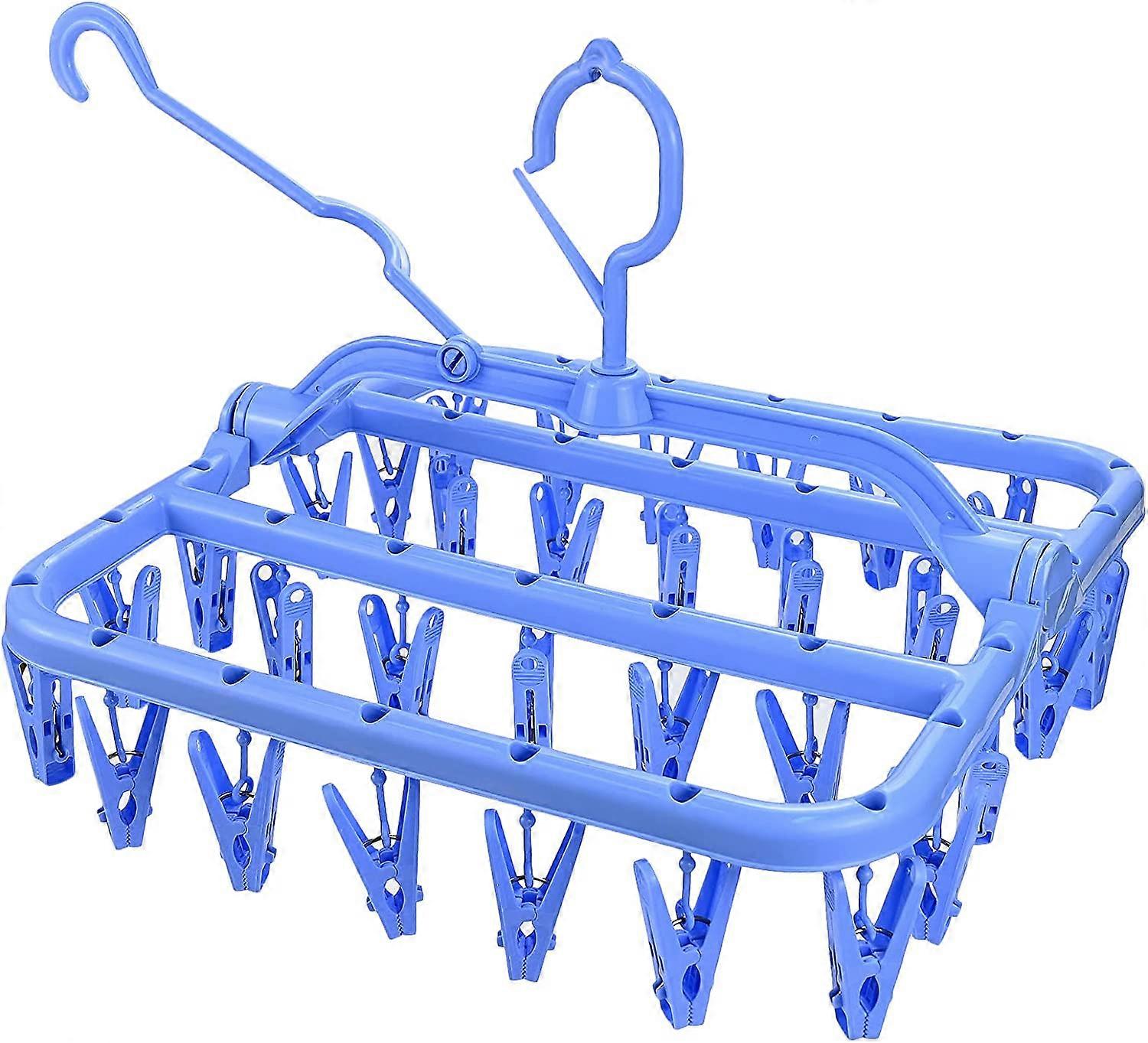 Sock Drying Rack, Clothes Drying Rack with 32 Clips, Foldable Windproof Sock Drying Rack for Underwe