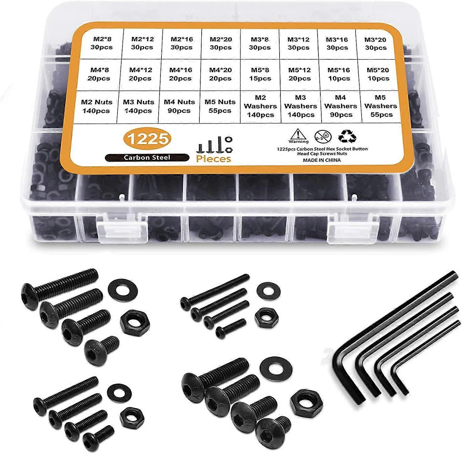 Pan Head Screws - Black Semicircular Socket Head Cap Screws - Assortment Of Screws And Washer Nuts - With Storage Box