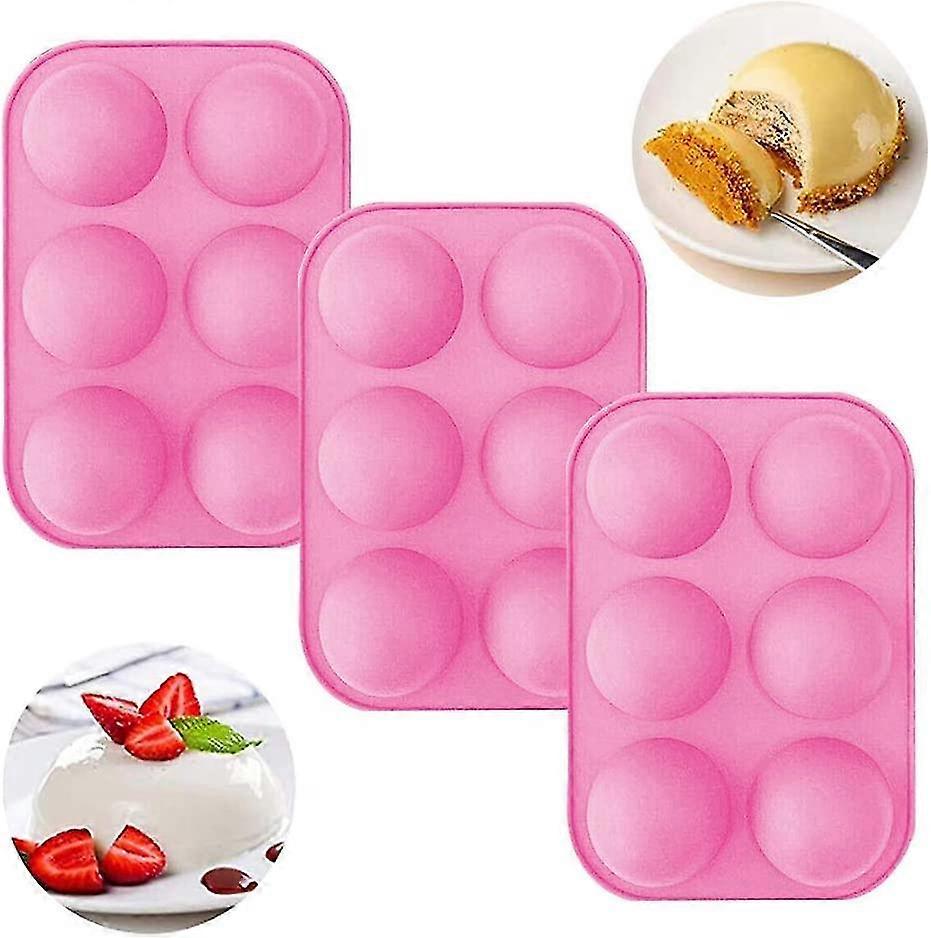 Set of 3 silicone molds with 6 holes in the shape of a half-sphere, for cakes, jelly, pudding, candi