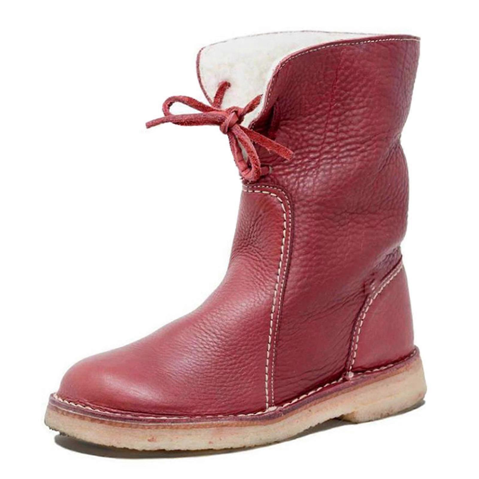 Femmes Casual Lace-up Warm Snow Boots Pu Cuir Polaire Doublé Talon Bas Femmes Chaussures d’hiver