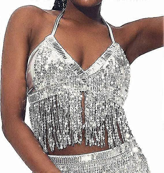 Femmes Belly Dance Crop Top Sequin Halter Top Bandage Dbardeur