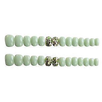 Glansig Fake Nail DIY Grön Solid Färg Spik Med Självhäftande Flikar Jelly Lim Modell