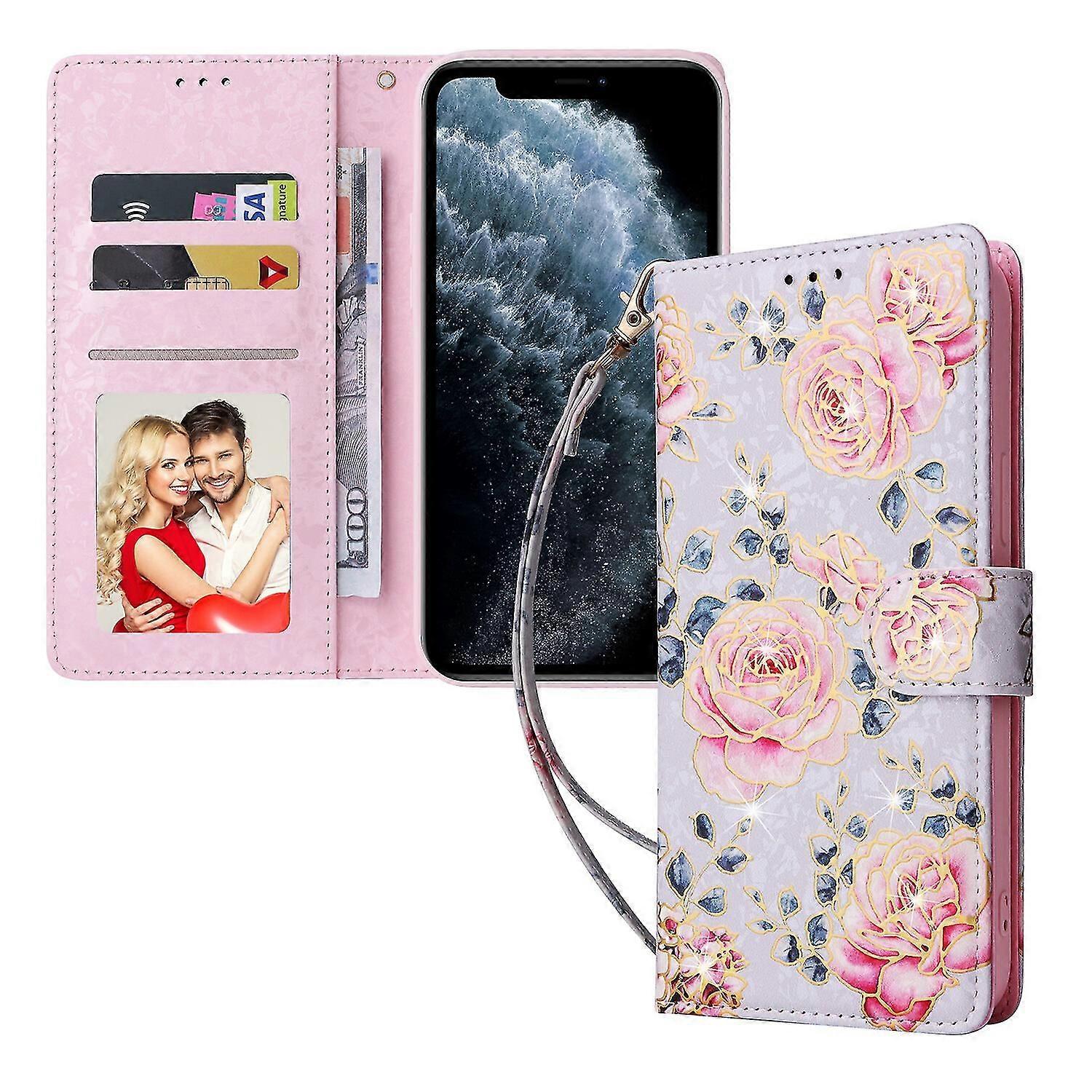 Compatible With Iphone 11 Pro Case Retro Gilded Flower Pu Leather Rfid Blocking Wallet Cover