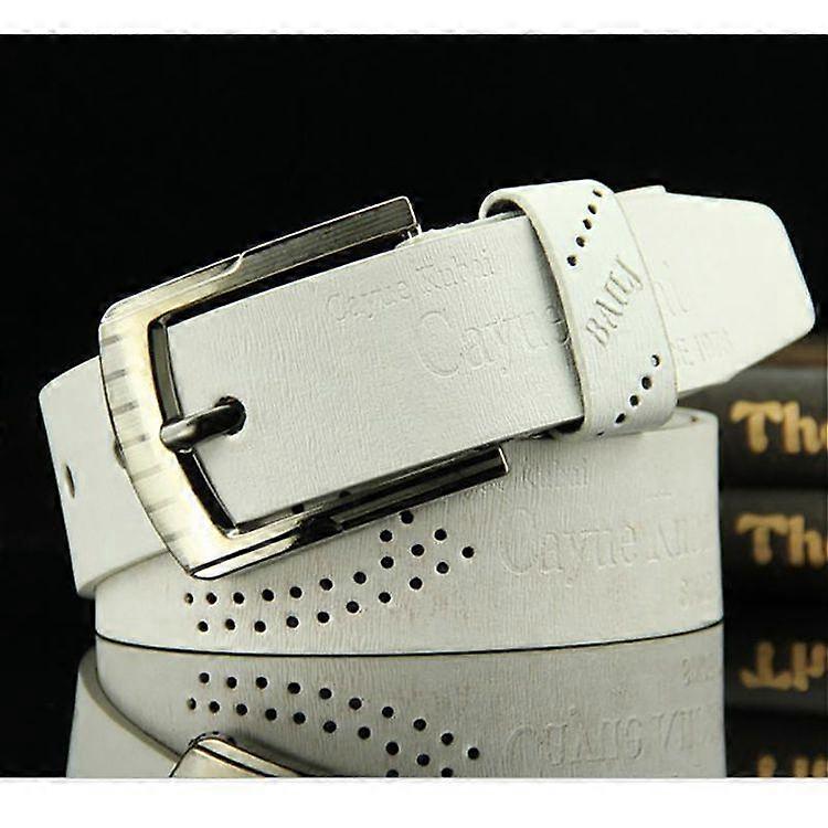 Men's Leather Belt with Pin Buckle and Retro Hollow Design