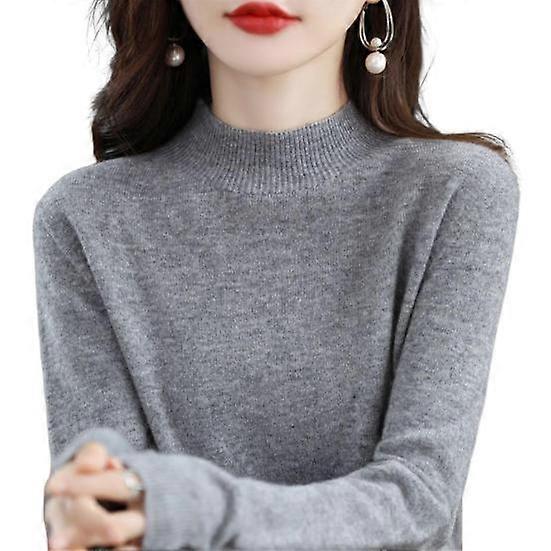 Women Sweater Long Sleeve Mid Collar Pullover Sweater Soft Stretchy Solid Color Knitted Bottom Layer Top for Daily Wear