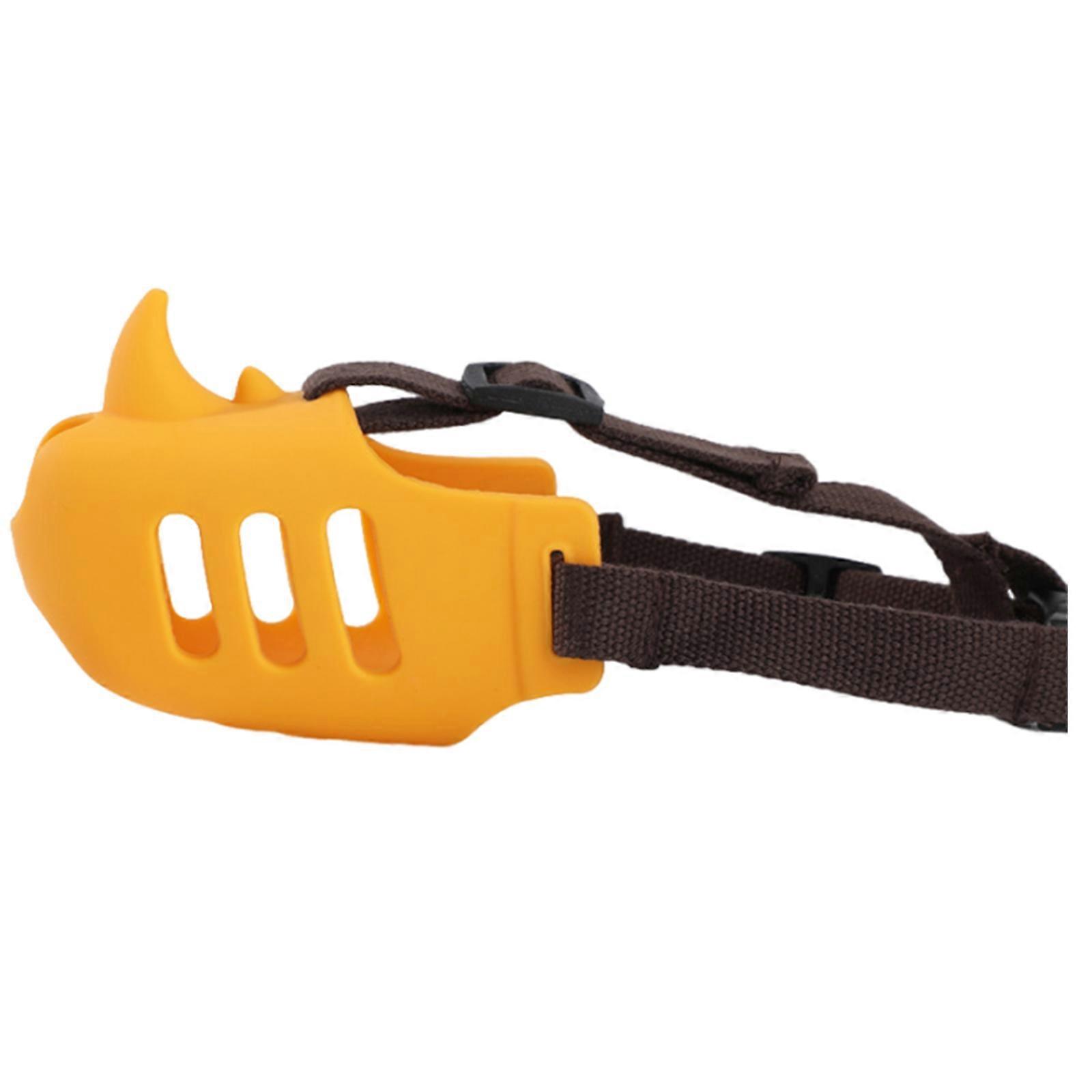 Dog Muzzle Guard Secure Training Cover for Aggressive Dogs Adjustable Strap Stop Biting for Public Silicone  lemon yellow M