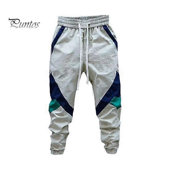 Men Cargo Pants Drawstring Elastic Waist Color Matching Ankle-banded Loose Patchwork Pockets Casual Daily Wear Long Trouser
