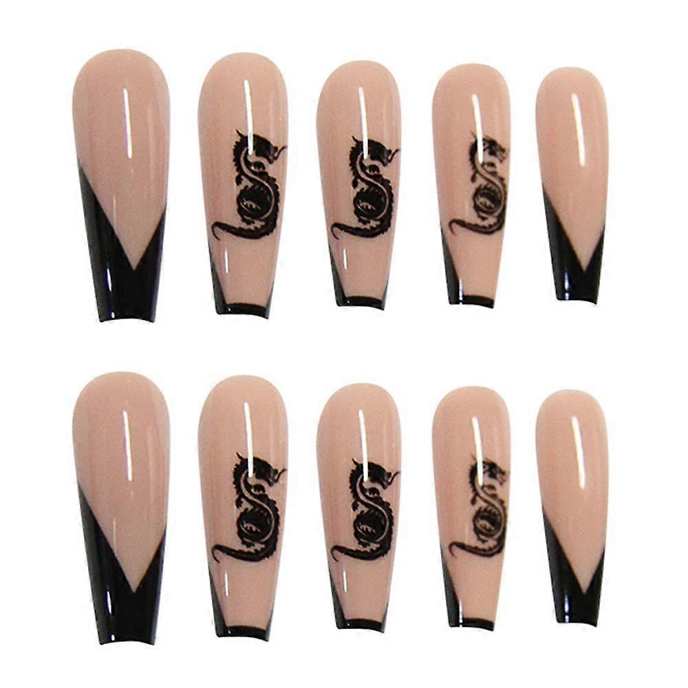 24-teiliges Falsche-Nägel-Set Mit Schwarzer Fase & Herz-Liebes-Design – Acryl-Stil, Einfach Aufzukleben