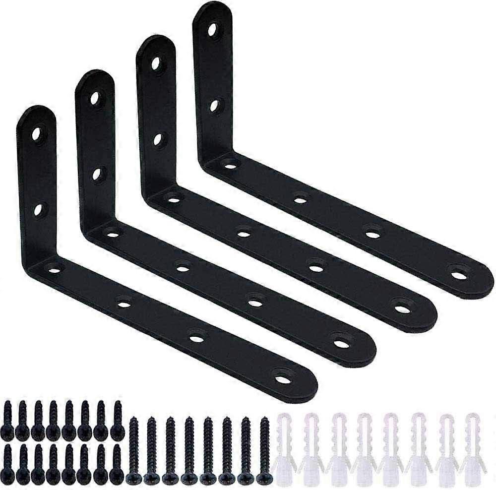 L-Shaped Bracket, 4 Ferrous Metal L-Shaped Right Angle Brackets 125 x 75 x 20mm, Used to Support Table Cabinet Benches, Unstable Furniture