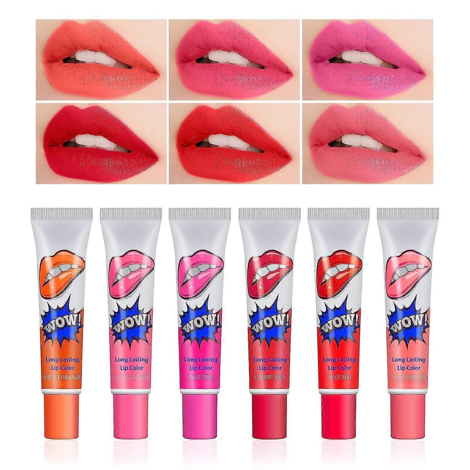 6 ألوان مجموعة ملمع الشفاه ماجيك الوشم ، تقشير ملمع الشفاه الملون الوشم ماجيك كولور صبغة الشفاه مجموعة صبغة ، لون مثير غير لامع متين مقاوم للماء