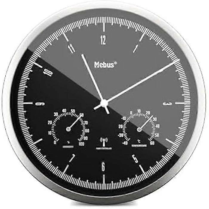 Horloge murale - MEBUS - TinyTime 1977 - Radiocommandée - Thermomètre et Hygromètre - Silencieux 25