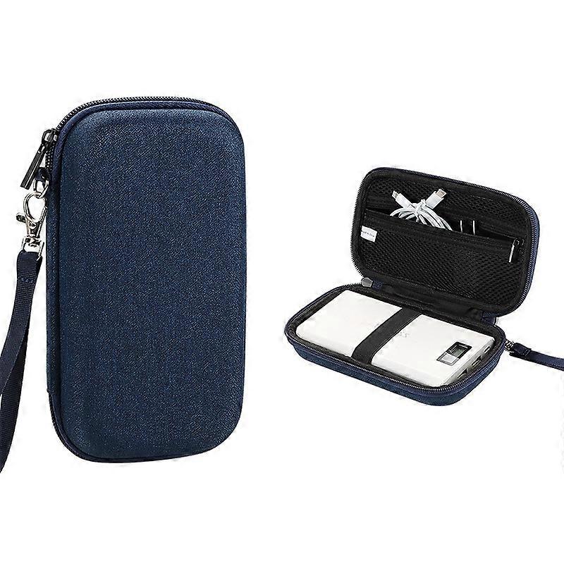 Data Cable Organizer Digital Accessories Storage Bag with Lanyard,Size L-Navy Blue