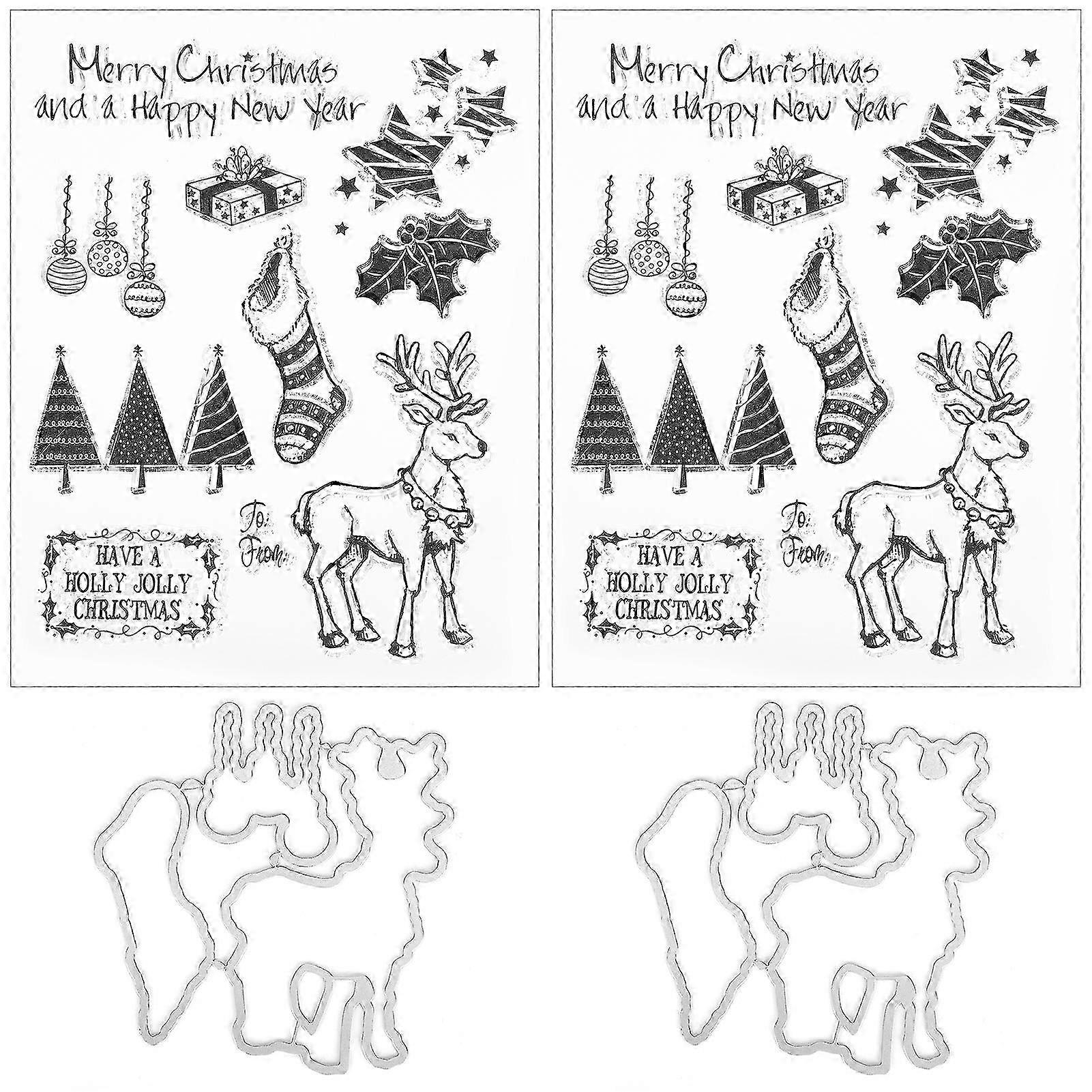 2 Set Transparent Stamp Rubber TPR Rectangle DIY Journal Christmas Pattern Craft Art