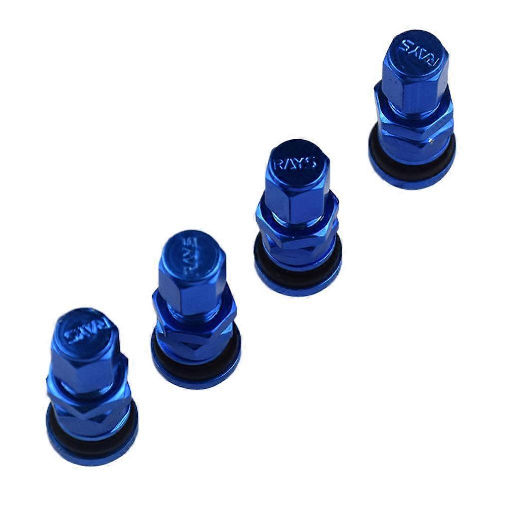 4 Set Bolt-in Auto Car Tubeless Wheel Tire Valve Stems with Dust Caps Blue