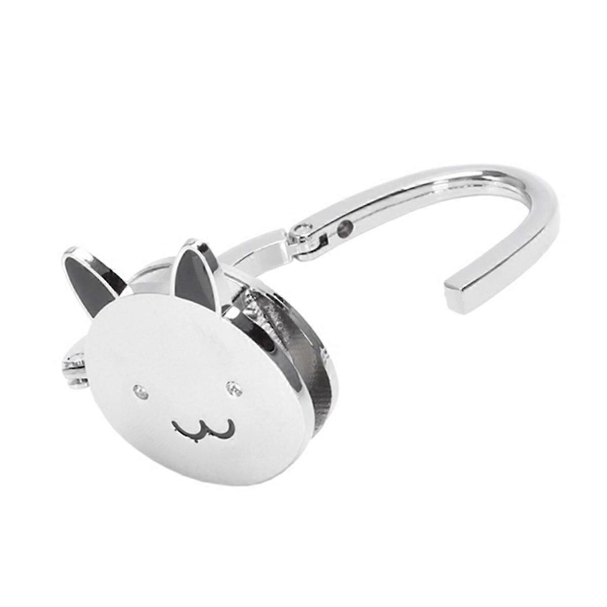 Cat Cartoon Foldable Silver Tone Handbag Hook Antislip