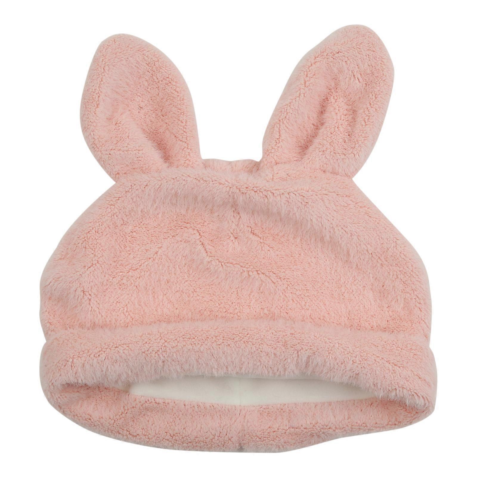 Windproof Fluffy Hat for Students Bunny Ear Shape Foldable Plush Winter Hat Bunny Ear Shape Keep Warm Ear Protects Hat  Pink