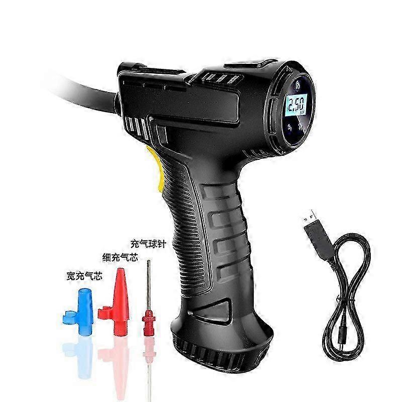Akku-Reifenfüller, Luftkompressor, 12 V, 120 W, USB, wiederaufladbar, Handluftpumpe mit 3 Düsen, tragbare elektrische digitale Reifenpumpe mit LED-Licht und
