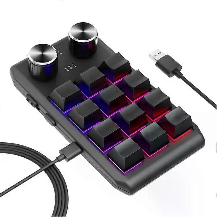 USB Wired Mini Mechanical Keyboard-12 Keys,2 Knobs,Custom Programming,Black Black