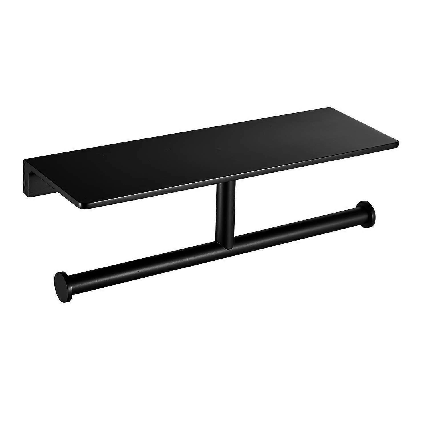 Double Roll Toilet Paper Holder With Shelf Solid Brass Matte Black Finish Hotel Style Tissue Dispenser Spared Storage