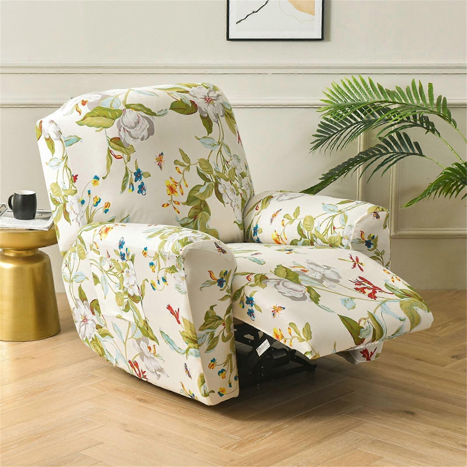 Recliner Covers for Recliner Chair Stretch, Print Flowers 4 Pieces Recliner Slipcovers