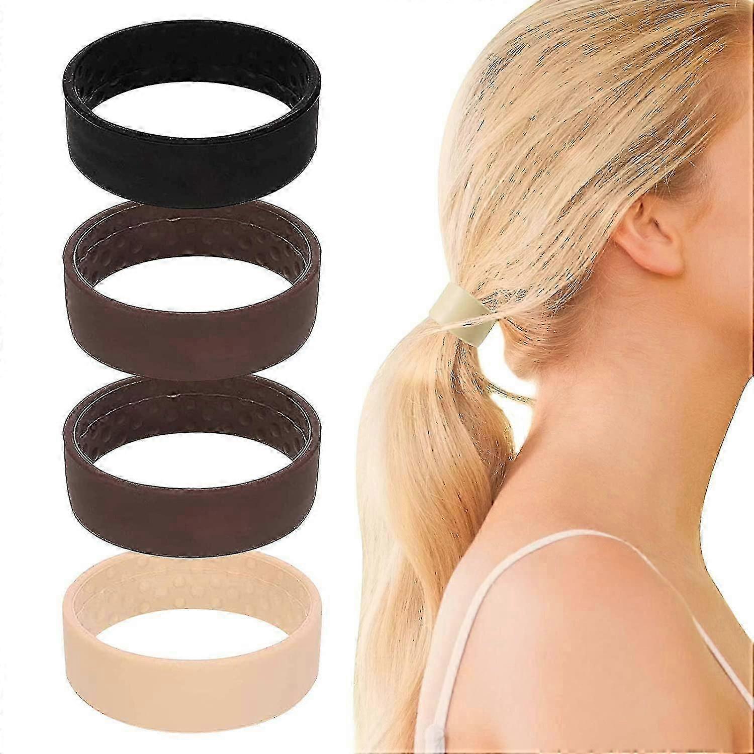 シリコン折りたたみ式ヘアタイの4パック、ヘアアクセサリードーナツヘアピン-女性用ヘアリングロープ弾性ヘアシュシュポニーテールホルダー女性用ガールズレディースP