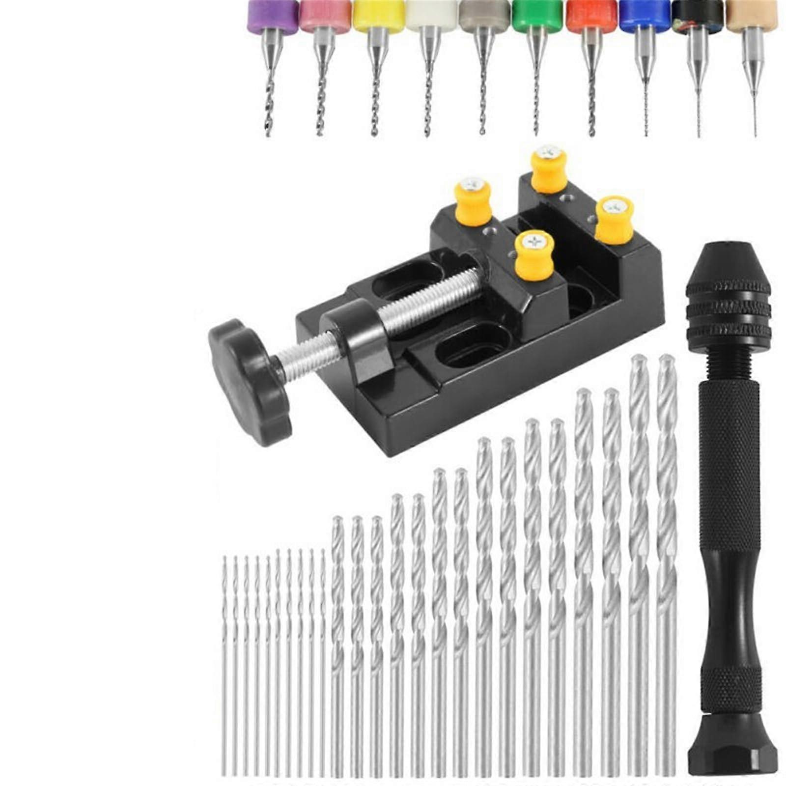 37Piece Hand Drill Tool Set With Pin Vise Hand Drill Mini Twist Drill Bits Bench Vice For DIY Jewelry Making Craft Carving (0.31.2 MM)