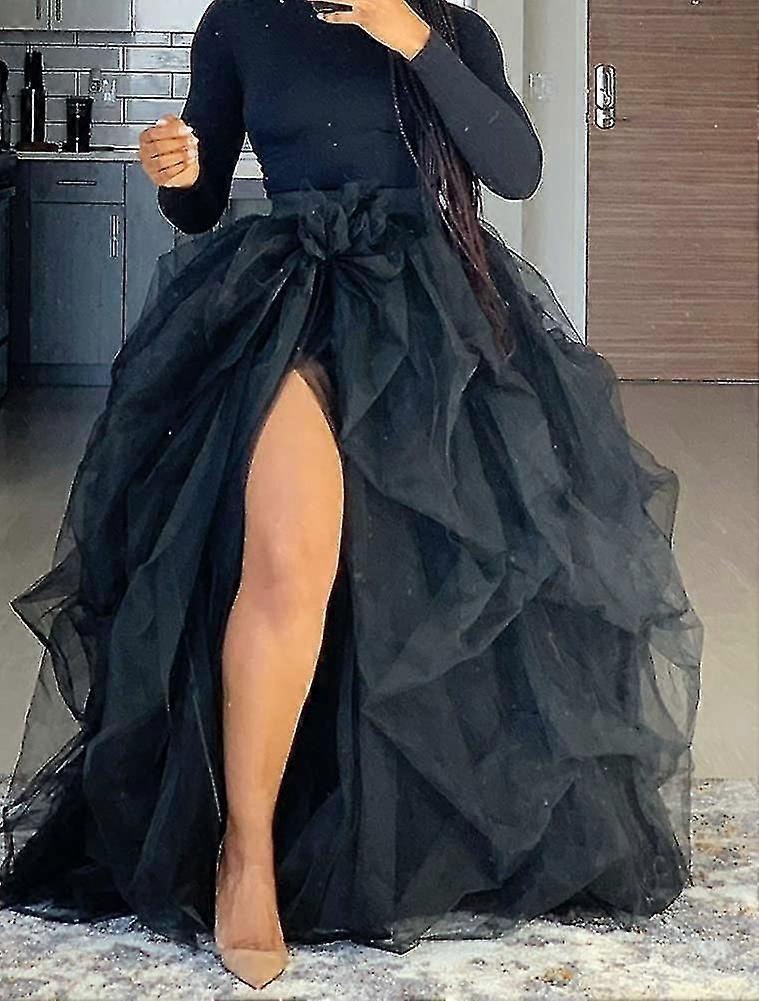 Naiset Hi Slit Tutu Maxi Mekko Tylli Röyhelö Mesh Pitsi Pitkä Hame Lattian Pituus
