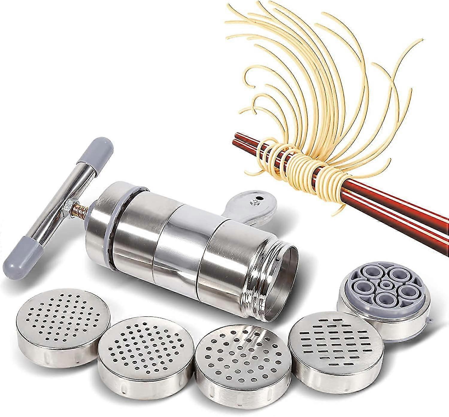 Manual DIY Noodle Maker Portable Stainless Steel Pasta Maker Noodle Juicer Pressure Making Machine with 5 Models Kitchen Tool