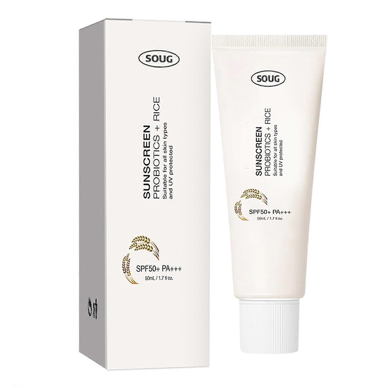 Rice Sunscreen Spf50, Deep Hydration Antioxidant Protection, Gentle Sensitive Skin Friendly, for Daily Skincare Routine
