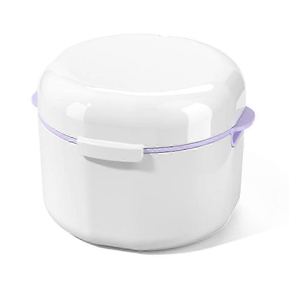 Denture Box Portable False Teeth Storage Container Denture Cleanning Box With Strainer Basket Denture Bath Case For Storing Soaking (white)