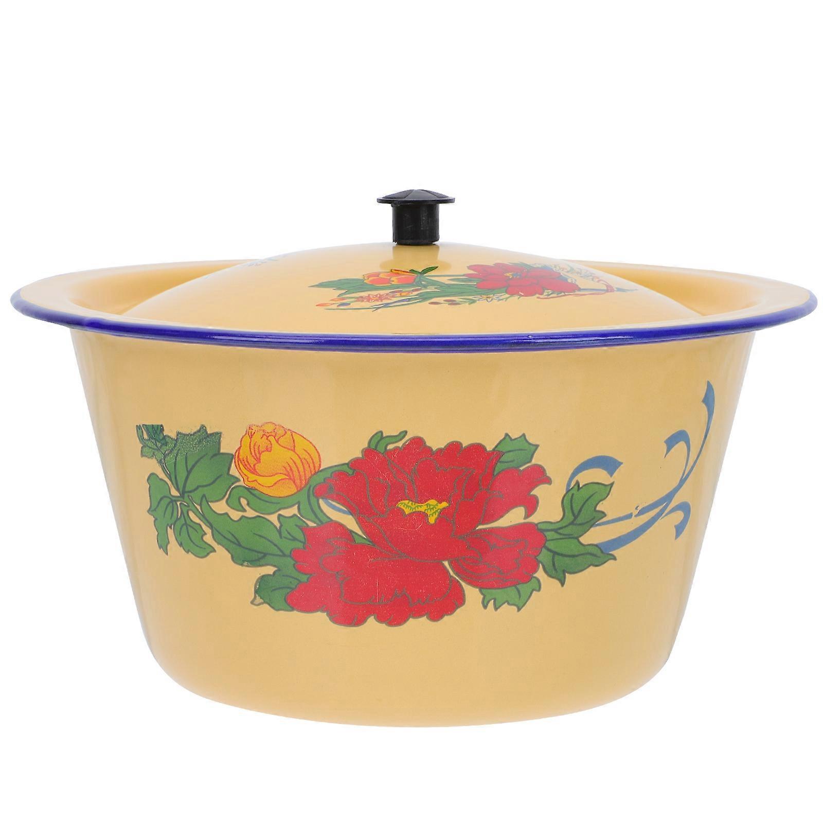 Vintage Enamel Bowl with Lid, Retro Style Lard Pot, Break Resistant, for Sauces and Condiments, Housewarming Gift