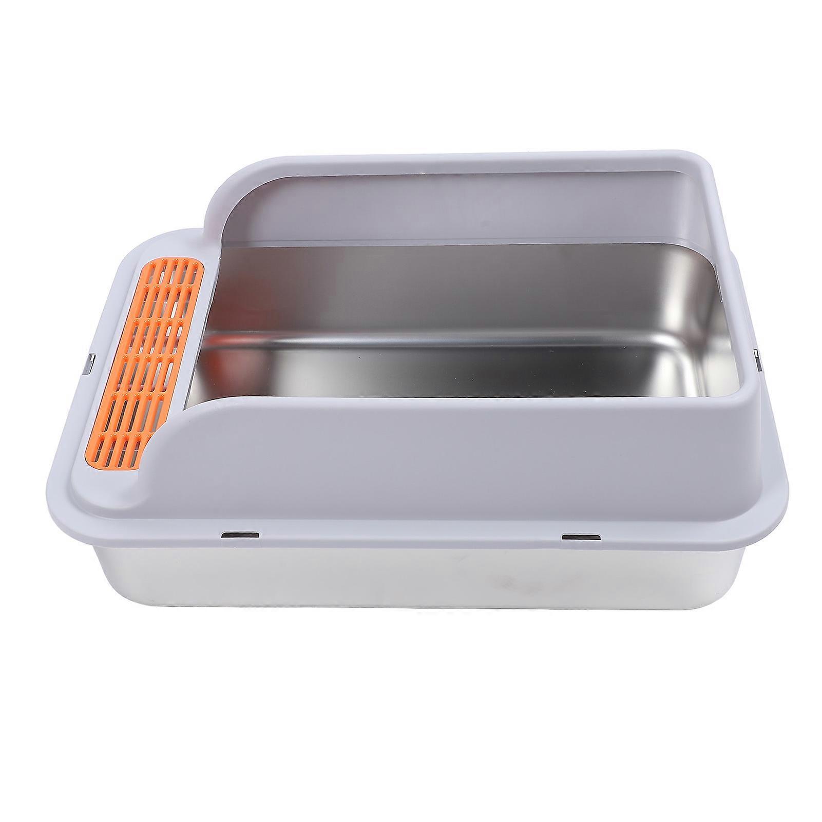 Extra Large Cat Litter Box Large Capacity Stainless Steel Splash Proof Open Top Easy To Clean for Multiple Cats Light Gray Extra Large