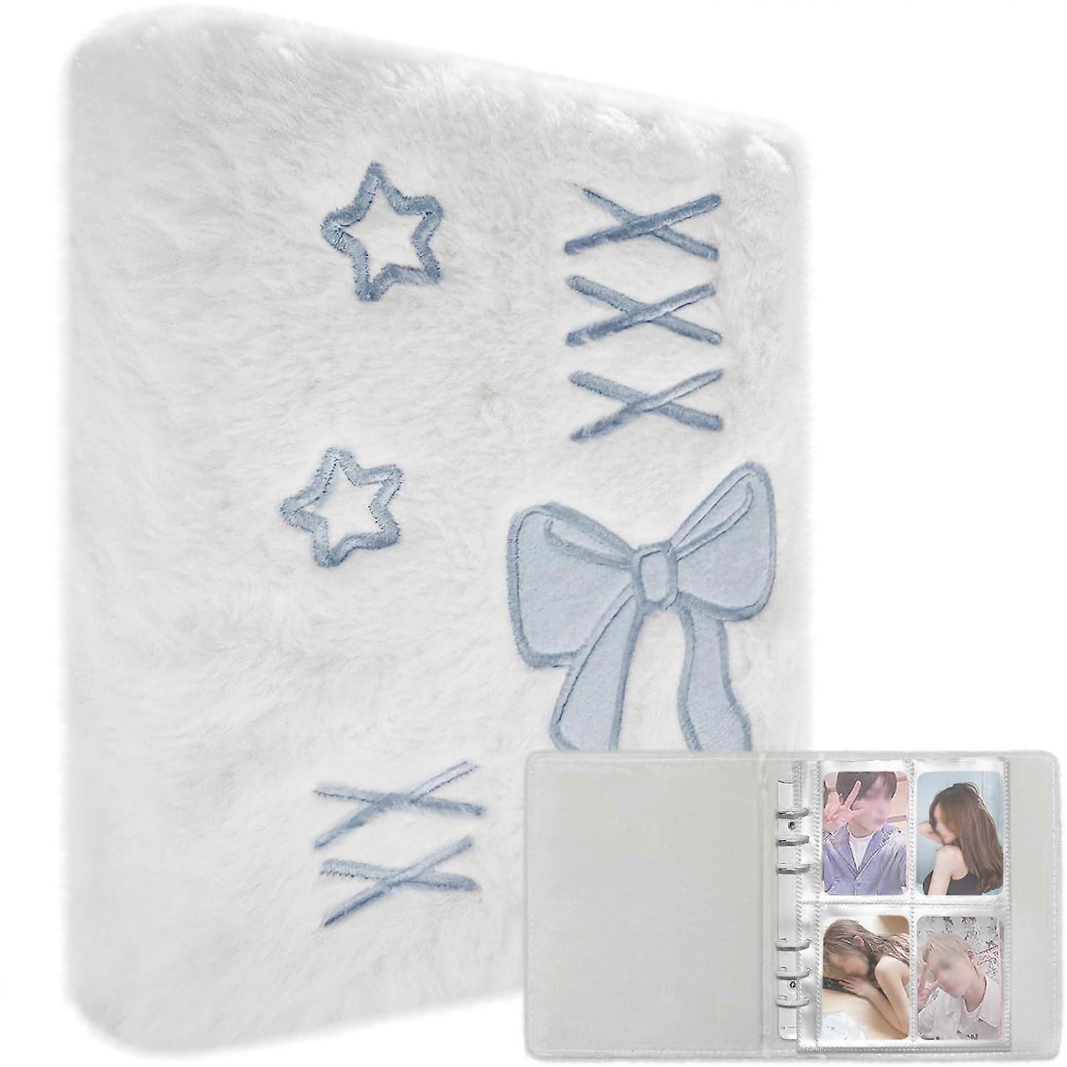 Plush Photo Card Binder with 20 Removable Inner Pages, A6 Kpop Photo Album, Blue