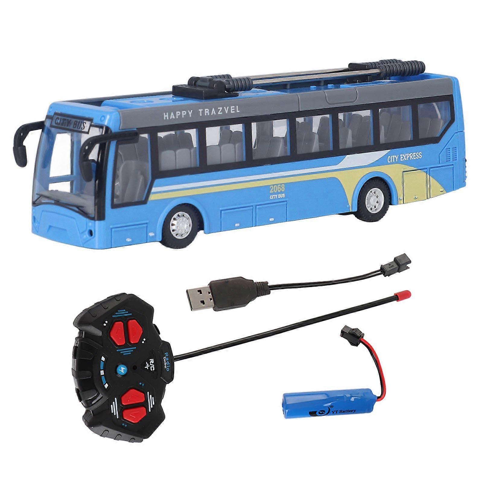 Rechargeable Remote Control School Bus for Kids, All-Direction Driving Simulation, Blue