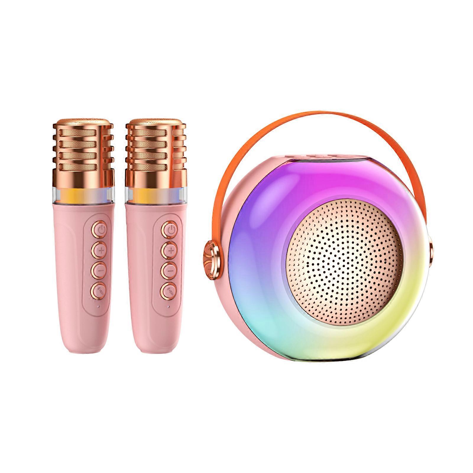 Karaoke Machine with 2 Wireless Microphones BT Microphone and Speaker KTV Set with RGB Light Effects Voice Control Handheld Mic Lightweight Portable 