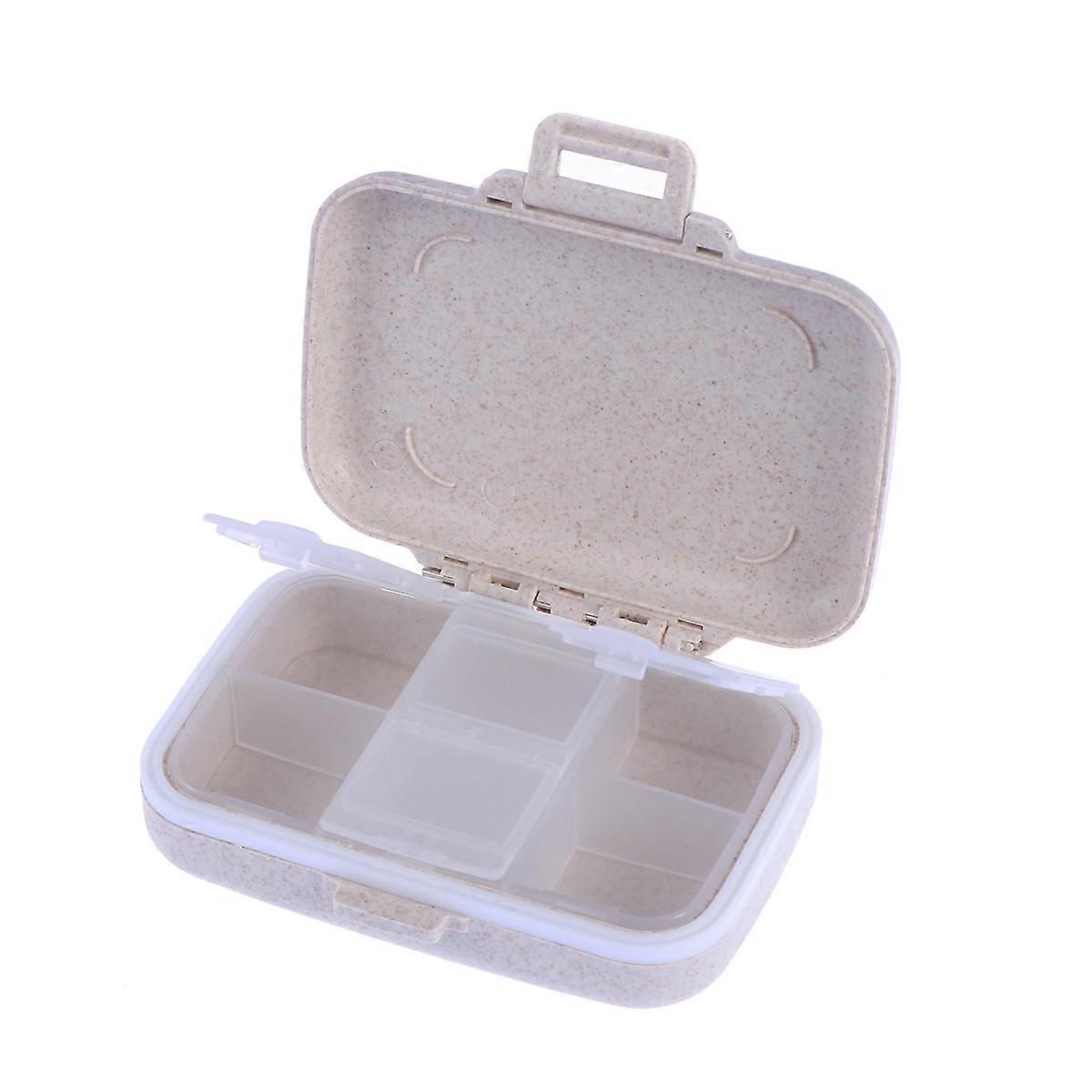 Travel Pill Case Mini Tablet Box Rectangular Storage All Ages 10.50X8.30X3.00CM Beige 1Pcs