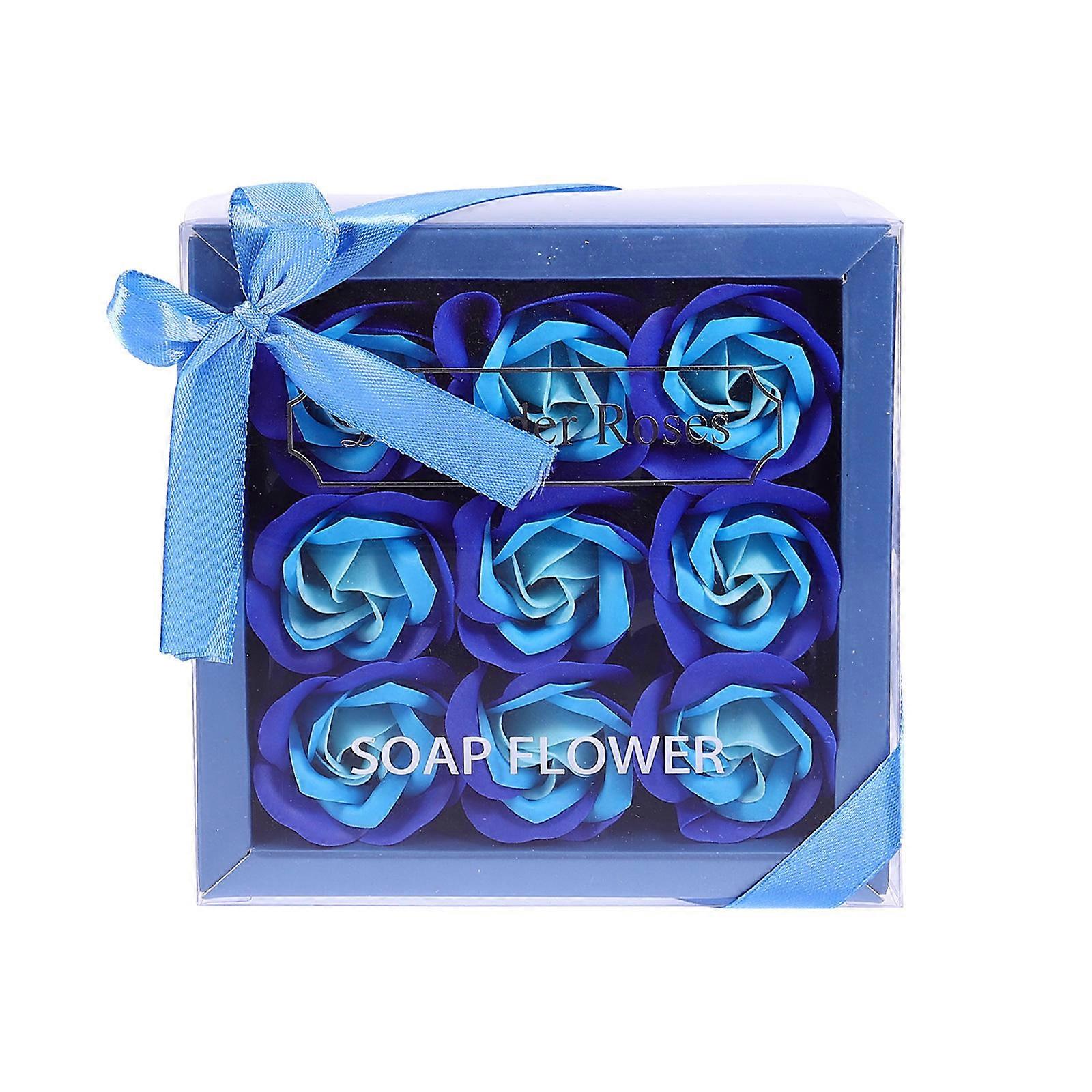 Sabun Çiçek Kutusu Simüle Gül Çiçek hediye Ev Dekorasyon Severler Mavi 14.5x14.5cm 1Set