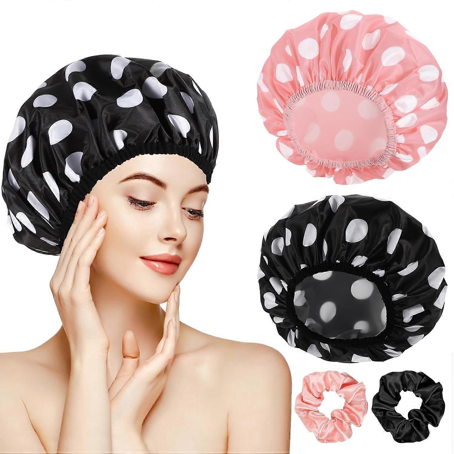 2 Sets Large Shower Caps for Women, Waterproof Shower Cap Double Layer