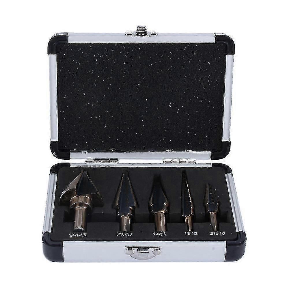 5pcs Large Cobalt Hss Step Ti Cone Drill Hole Cutter Bit Set Tool Case
