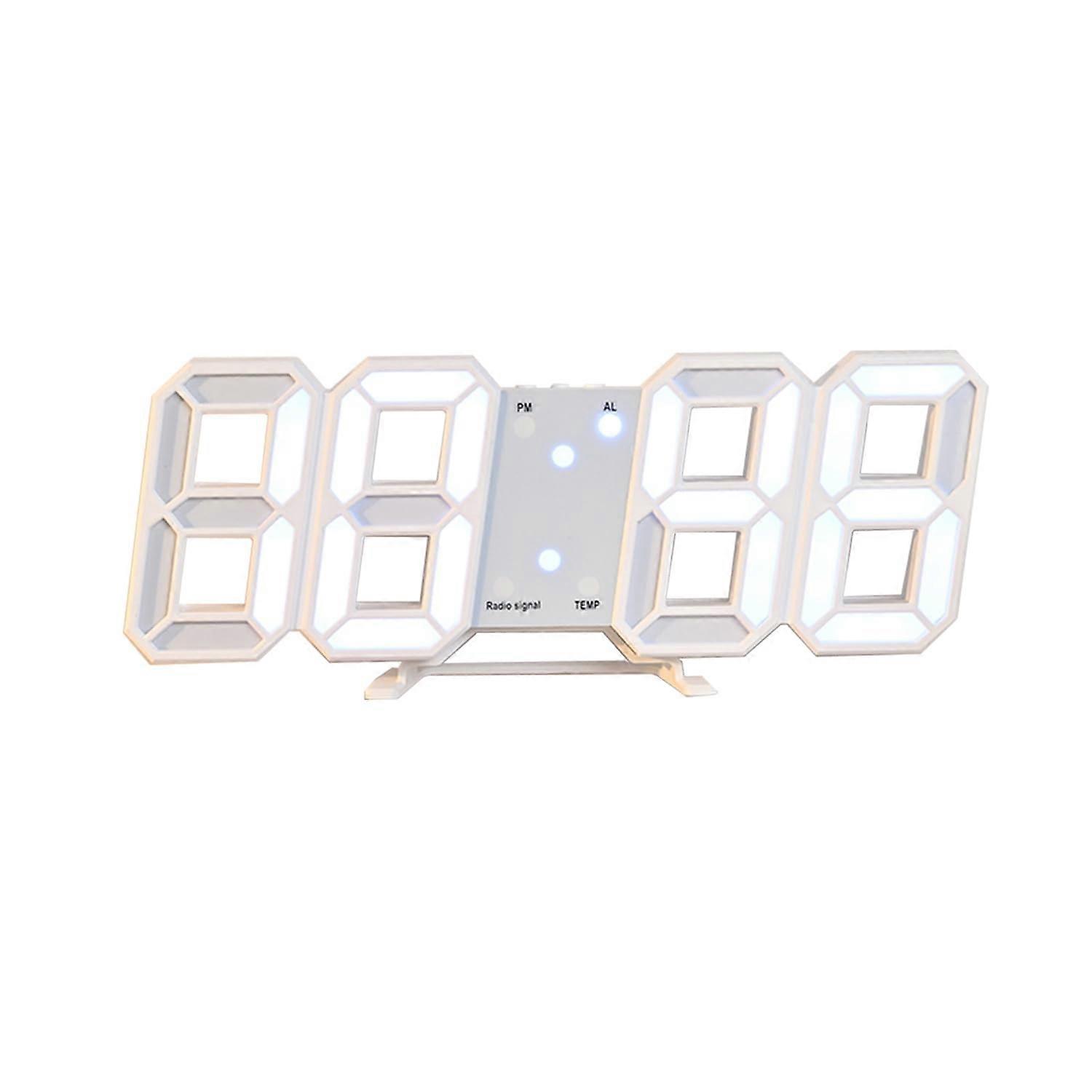Radio Alarm Clock LED Digital Clock Snooze Function Radio Clock Digital Table Clock with Adapter 12/24 Hours Date Temperature (White)